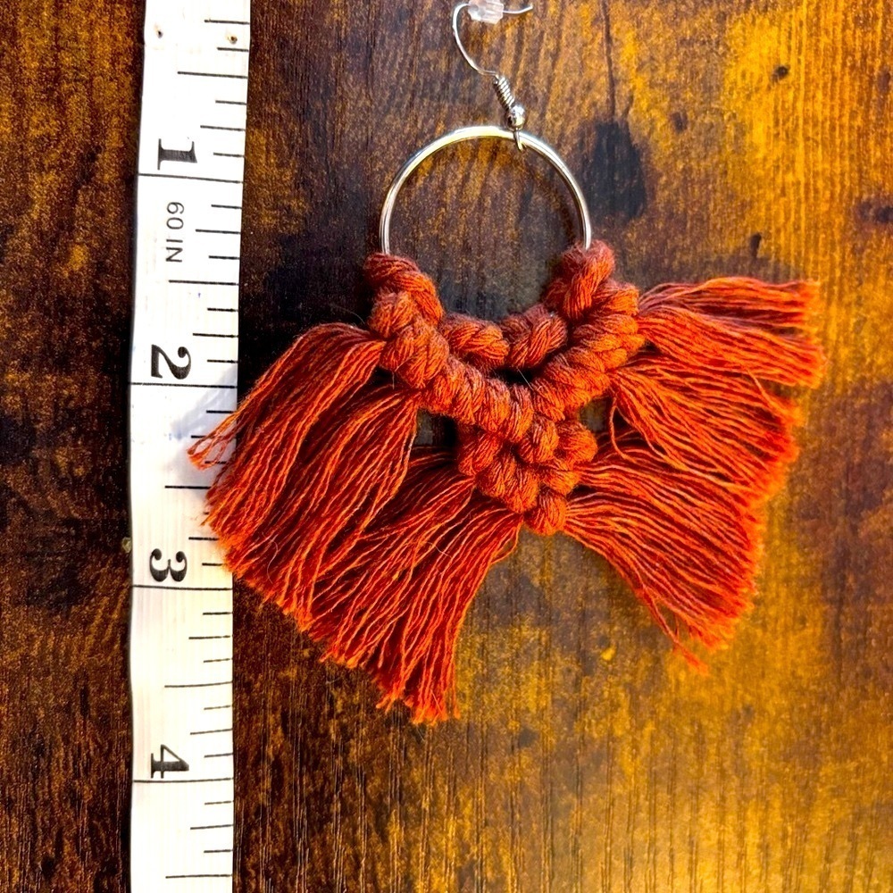 Elegant Rust Tassel Hoop Earrings - Picture 3 of 6